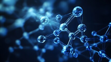 abstract futuristic - molecules technology with polygonal shapes on dark blue background. illustrati