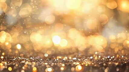 Poster - Delicate golden bokeh lights gently illuminate a textured surface, creating a warm and magical atmosphere perfect for creative projects