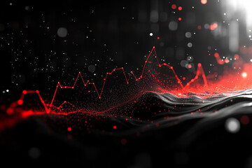 Wall Mural - A black and red background with red lines and dots