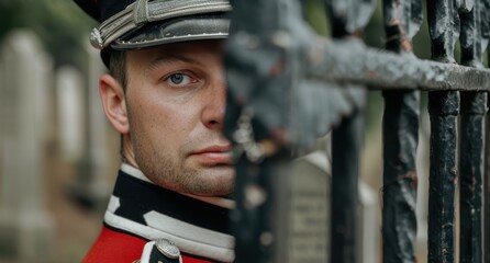 Wall Mural - Serious military soldier with intense gaze