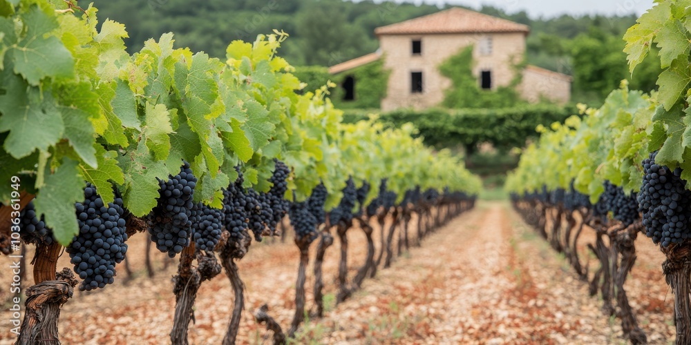 Italian Rural Vinyards Lush Vineyard Rows with Ripe Grapes in Tuscany Italy Scenic Rustic ...