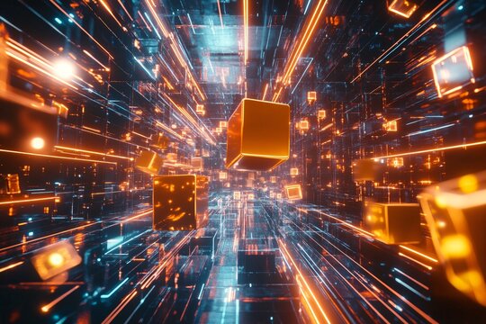 Glowing Cubes in Blockchain Network Visualization