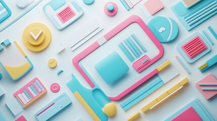 Poster - Abstract Geometric Shapes 3D Render Pastel Colors Minimalist Design