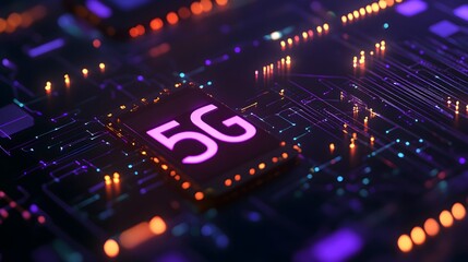 Poster - 5G Technology Abstract Background with Circuit Board and Neon Lights