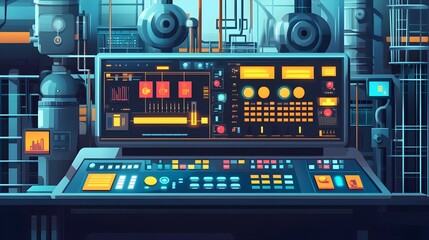 Poster - Futuristic Control Panel Interface with Monitors and Buttons
