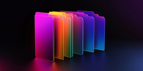 Aufkleber - Rainbow colored files folders standing in diagonal row on black background
