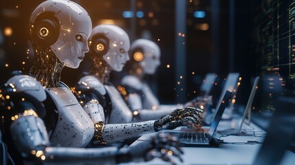 Poster - Futuristic Robots Working on Computers