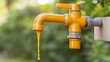 © NadenDesign - Vibrant yellow faucet dripping colorful liquid in nature a close-up of outdoor plumbing and water flow dynamics