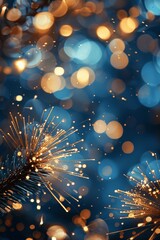 Poster - New Year Celebration Background with Fireworks and Bokeh Lights in Gold and Dark Blue