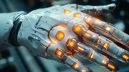 Poster - This robotic hand showcases intricate designs and bright buttons, highlighting advanced engineering. Prosthesis