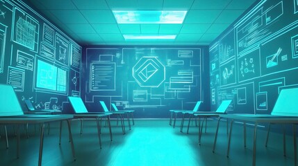 Poster - Modern Classroom with Digital Technology Display