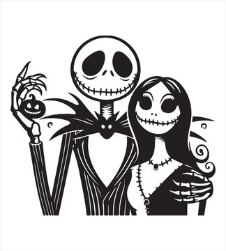 Jack and sally halloween silhouette vector