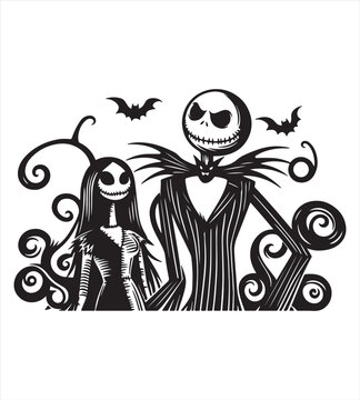 Jack and sally halloween silhouette vector