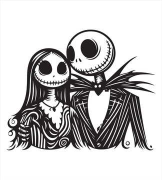 Jack and sally halloween silhouette vector