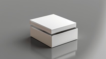 Poster - White Gift Box Mockup - Opened and Closed Cardboard Package 3D Render on Grey Background