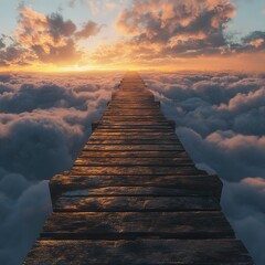 Wall Mural - Serene Pathway Through Clouds at Sunset