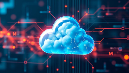 Digital solutions for cloud security forecasting, side view, emphasizing digital integration, futuristic tone, Splitcomplementary color scheme