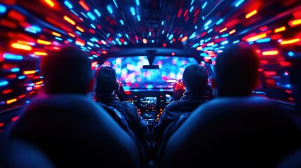 Wall Mural - Dynamic car interior with vibrant lights and motion effects.