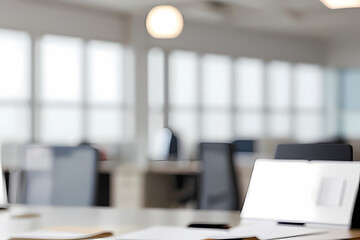 Blurred empty open space office. Abstract light bokeh at office interior background