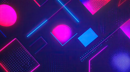 Aufkleber - Retro 90s aesthetic background with neon colors, geometric patterns, and abstract shapes, featuring plenty of copy space.
