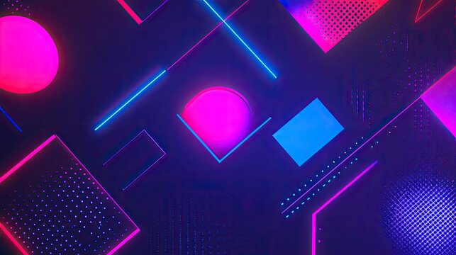 Retro 90s aesthetic background with neon colors, geometric patterns, and abstract shapes, featuring plenty of copy space.