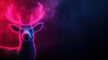 Sticker - Neon deer on dark background, vibrant colors and glowing effect