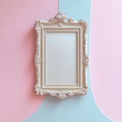 A vintage-style decorative frame with ornate designs, set against a pastel-colored wall, perfect for showcasing cherished memories