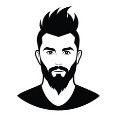 Portrait of handsome man black silhouette with mohawk hairstyle, beard. cool. vector graphic