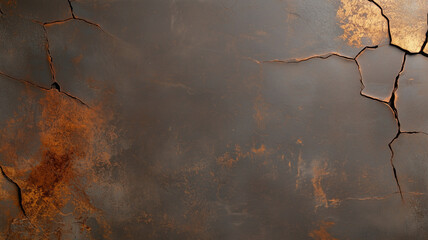 Rusty metal surface with cracks and texture, showcasing blend of dark and rusty colors. aged appearance adds sense of history and character to material