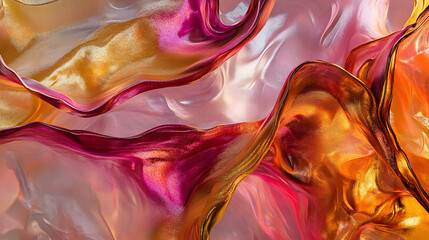 Aufkleber - Abstract background of pink and gold fabric flowing and swirling.