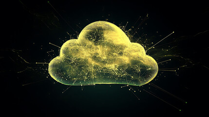 Aufkleber - A glowing, abstract cloud symbol made of lines and dots on a black background.