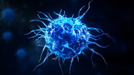 Wall Mural - A Detailed Visualization of a Blue, Spiky, Microscopic Organism