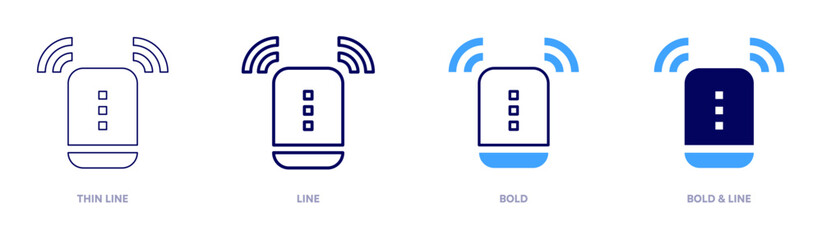 Louder speaker icon in 4 different styles. Thin Line, Line, Bold, and Bold Line. Duotone style. Editable stroke