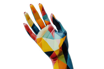 Poster - Abstract hand with geometric shapes  isolated on transparent and white background.PNG image	
