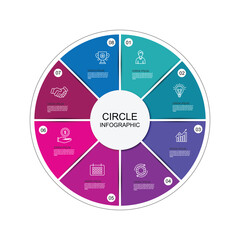 Fototapete - Infographic circle. Process chart. Vector diagram with 8 options. Can be used for graph, presentation, report, step options