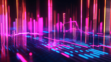 Aufkleber - Abstract glowing lines and dots form a futuristic cityscape.