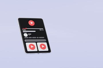 Poster - 3d Realistic Tablet Playing videos website player browser icon isolated background. Minimal red videos player icon. Playing video player entertainment concept, streaming videos concept. 3d render.