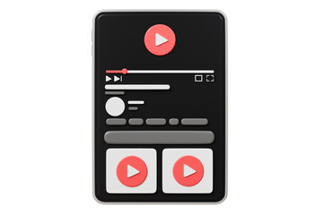 Poster - 3d Realistic Tablet Playing videos website player browser icon isolated background. Minimal red videos player icon. Playing video player entertainment concept, streaming videos concept. 3d render.