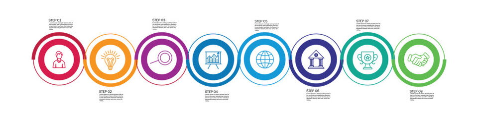 Poster - Timeline infographic template of 8 circles. Can be used for web design, diagram, step options, chart, graph, business presentation