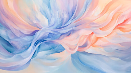 Leinwandbilder - Abstract background of flowing pastel blue and peach fabric, creating a dreamy and ethereal texture.