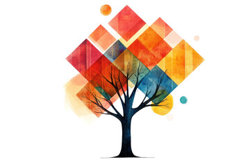Poster - Geometric tree art with abstract shapes  isolated on transparent and white background.PNG image	