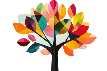 Poster - Geometric tree art with abstract shapes  isolated on transparent and white background.PNG image	