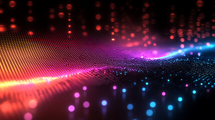 Aufkleber - Abstract colorful digital wave background with glowing particles and bokeh lights.