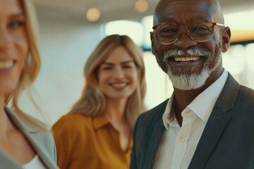 Portrait of a smiling senior businessman with his colleagues in the background