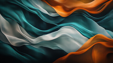 Aufkleber - Abstract flowing fabric in teal, orange, and white colors.