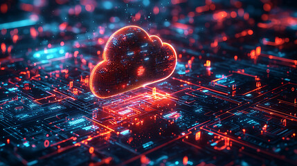 Aufkleber - A glowing cloud icon hovers above a circuit board, representing cloud computing and data storage.