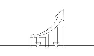 Wall Mural - Continuous line drawing of graph. Illustration vector of  increasing arrow up. Single line art of bar chart. Object one line of business growth. Flat icon sign symbol