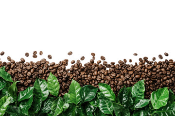 Wall Mural - Coffee beans and coffee leaves on isolated on transparent and white background.PNG image,