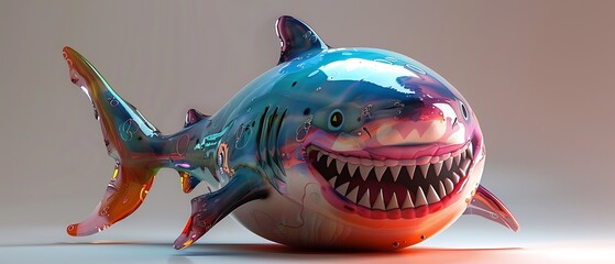 A colorful and unique cartoon shark design that captivates the imagination with its bold colors and playful expression