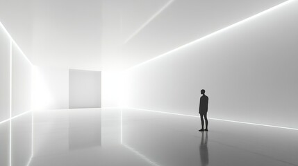 Poster - Minimalist Silhouette in a White Room with LED Lighting, Minimalism, Architecture, Design